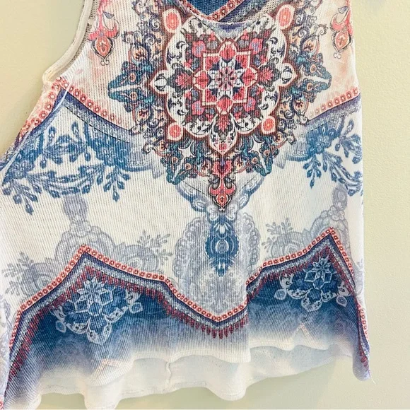 Blu Pepper Boho Tank Top Size Small Paisley Knit Tunic Blue White Red USA Indie - Picture 2 of 6
